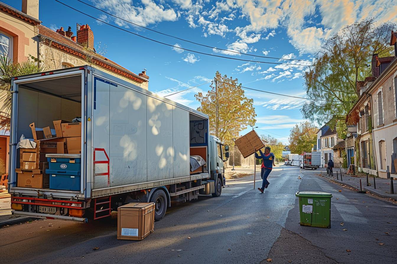 Professionnel réalisant un débarras de maison sans souci à Poitiers avec l'aide d'une benne spécialement conçue pour le débarras